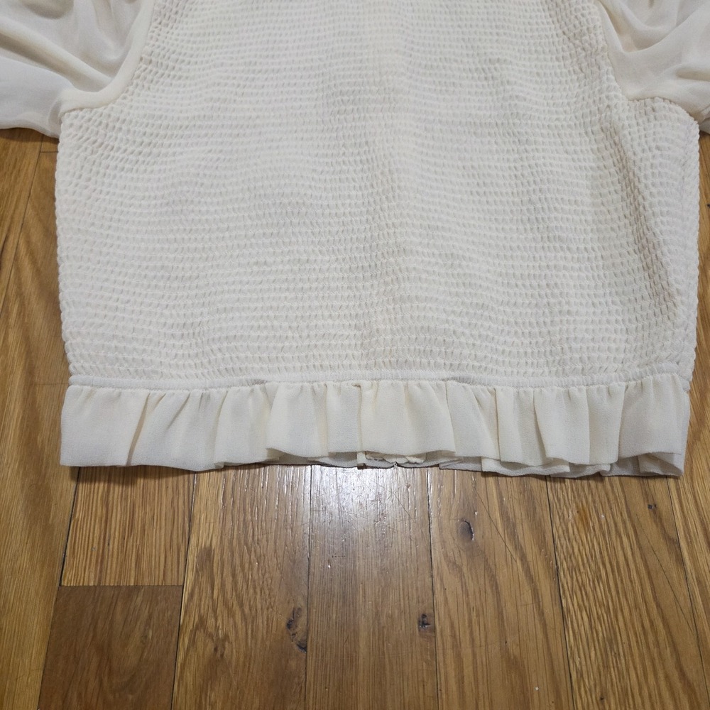 Wilfred Aritzia Tempest Smocked Chiffon Long Sleeve Ruffle Blouse Cream Small - Picture 5 of 11